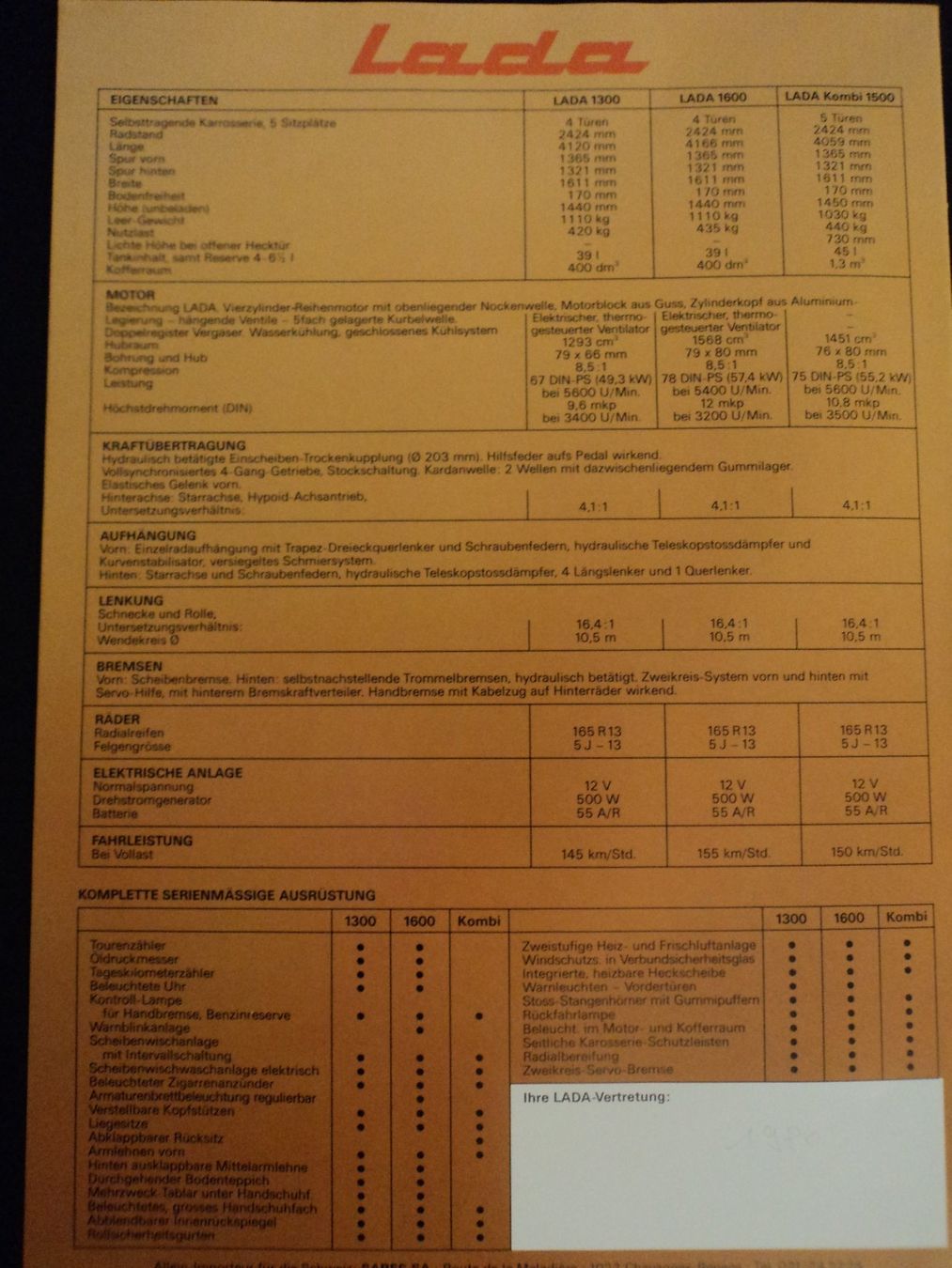 Lada Dokumente: Prospekt Lada 1300, 1600, Combi 1500 1979 – Gebraucht aus Schwarzenburg von modelCARama 7