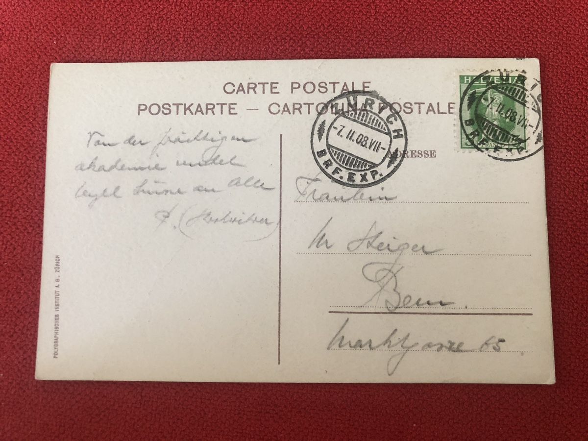 Cartoline postali: Academie der Polytechniker ETH ZÜRICH 1908 – Usato da Lufingen venduto da Rac0 1