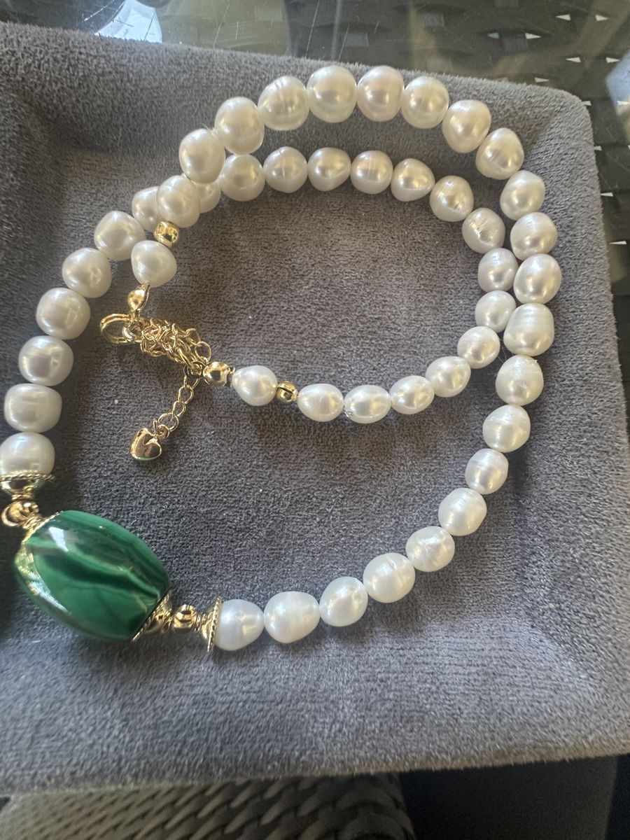 Catenine: Perlenkette mit Malachit , handgemachte, Sommer – Nuovo e nell'imballaggio originale da Kriens venduto da Hortensie6 3