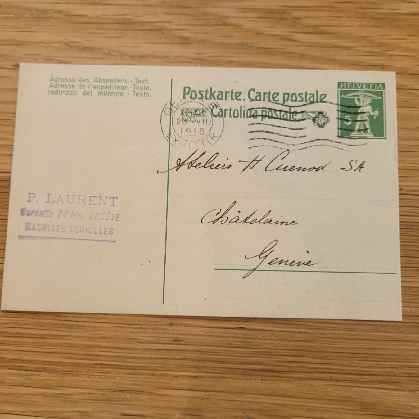 Cartoline postali: GS Genève 1916 F.A – Usato da Biel/Bienne venduto da Destockweb