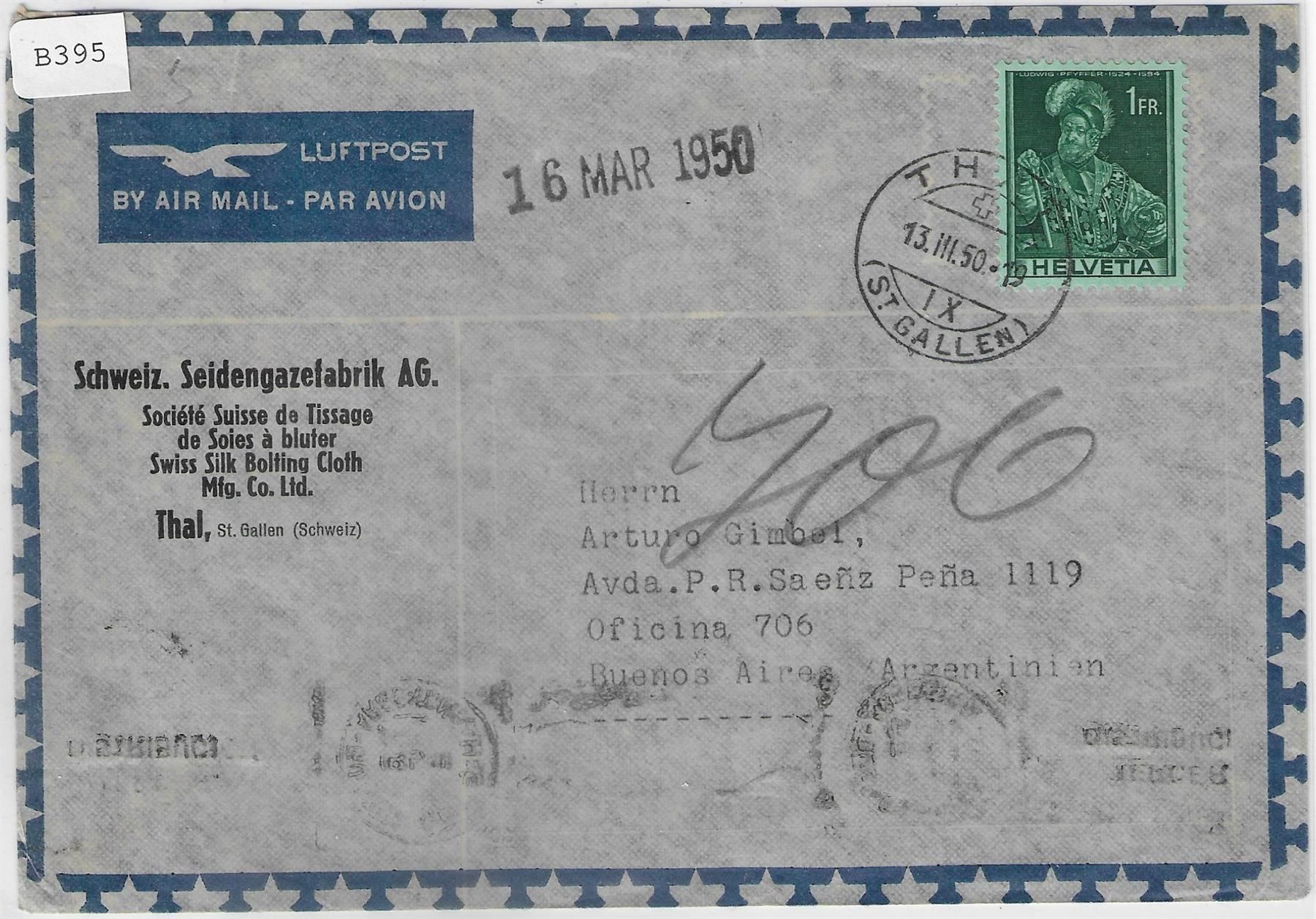 Tutti i francobolli: Luftpost 248 Mi. 382 Thal SG 13.III.50 – Antico da Ettingen venduto da Kartenplanet