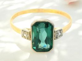 Antik Ring grüner Spinell 14k gold mit Altschliff Diamanten