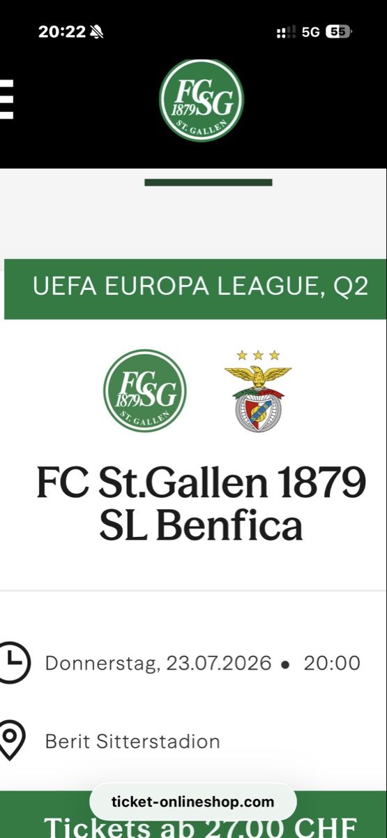 Biglietti: FCSG-Benfica – Nuovo e nell'imballaggio originale da St.Gallen venduto da Sanggaller