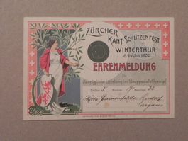 Ehrenmeldung Karte Kant. Schützenfest Tir Winterthur ZH 1902