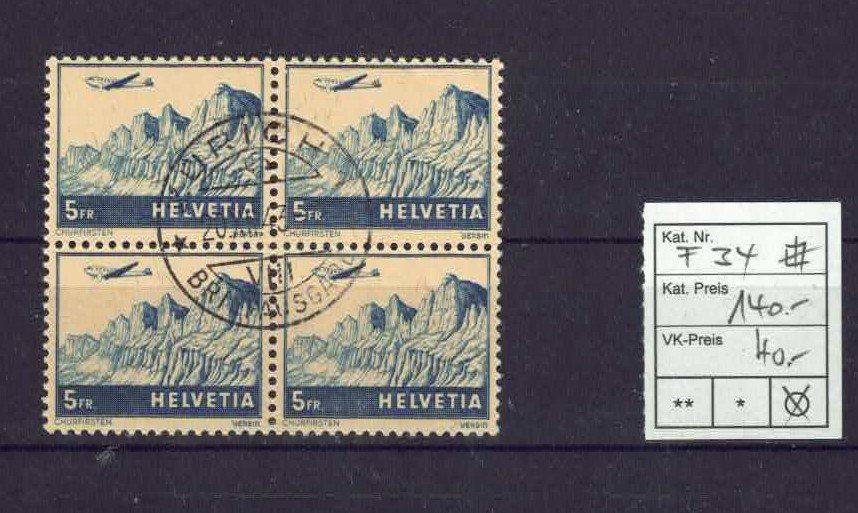 Alle Briefmarken: Flugpost  F34,  Viererblock gstp – Gebraucht aus untervaz von Wingert