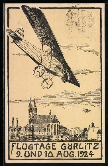 Cartoline postali: Görlitz, Flugtage 1924, Flugzeug über  – Usato da Berlin venduto da bartko-reher