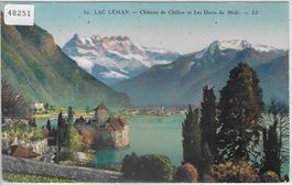 Lac Leman - Chateau de Chillon et Dents du Midi - Litho