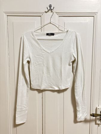 FB Sister White Ribbed Long Sleeve Top - Size M