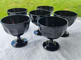 Schwarze Vintage Dessert-/Eis-Schalen, 6er Set, mit Welle...
