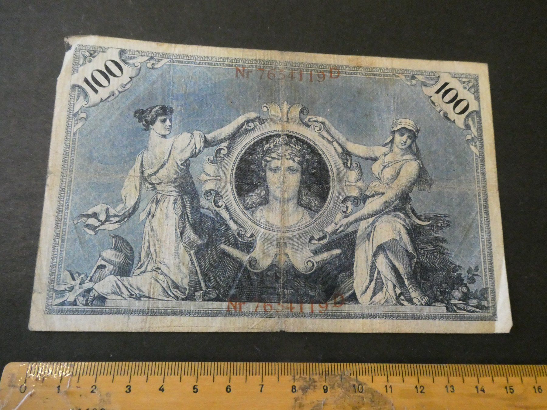 Banconote: Dt. Reich 1908, 100 Mark - KN und Sigel rot – Usato da Hinterforst venduto da Rohusri 1