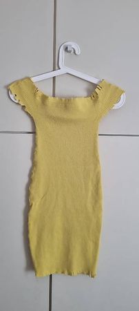 Knallgelbes Off-Shoulder Ripp-Kleid / Mini-Kleid, Gr. S/M