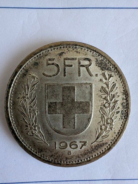 Alle Münzen: 5 Franken Münze von 1967-B – Gebraucht aus Würenlingen von Delfinli1