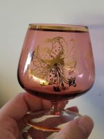 Cognac Glas Rosé Goldrand Blume Roudnice 1980