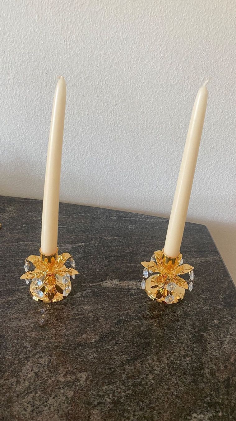 Kerzenständer: Vergoldeter Kerzenhalter mit Strass Kristall – Neu und originalverpackt aus luzern von bar_5gtr