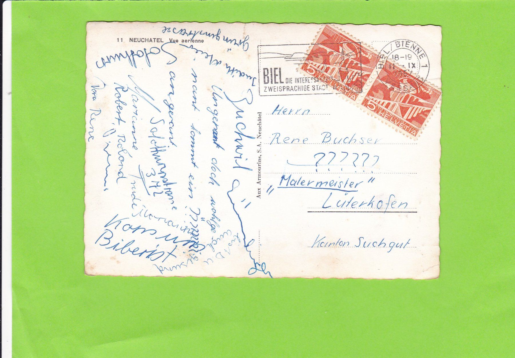 Cartoline postali: Neuchâtel--vue aerienne – Usato da St. Peterzell venduto da neckertal 1