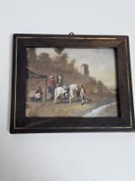 Miniatur Ölgemälde Holzrahmen Szene Pferd