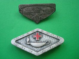 2 alte Abzeichen MUBA Basel + Rotes Kreuz