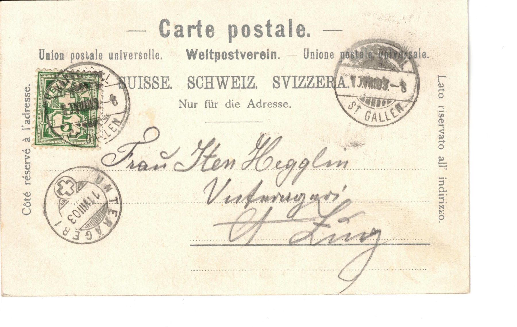 Cartoline postali: AK 1903 von Rapperswil – Usato da Bottmingen venduto da Golferin 1
