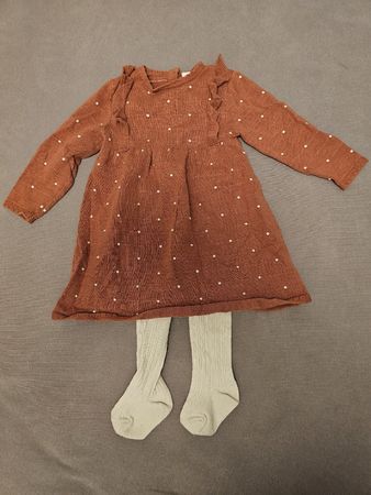 C&A, Kleid mit Strumpfhose, braun gepunktet, Gr. 80