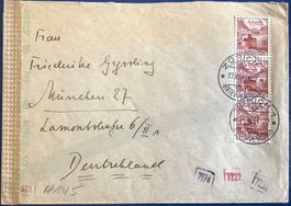 1944 Zensurbrief- D.Reich - Zürich nach München