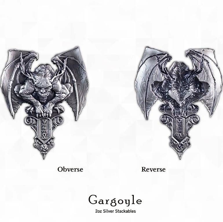 Tutti le monete: 2 OZ Silbermünze Komsco Stacker Gargoyle – Nuovo e nell'imballaggio originale da Diepoldsau venduto da Unique-Coins