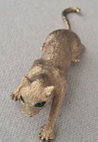 Brosche, Jackenbrosche Massiv Groß Panther Strassaugen Grün 