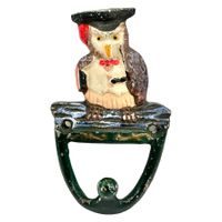 Ancien Patère Hibou crochet en fonte polychrome