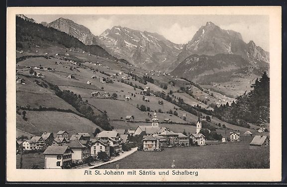 Cartoline postali: Alt St. Johann, Ort mit Säntis und Scha – Usato da Berlin venduto da bartko-reher