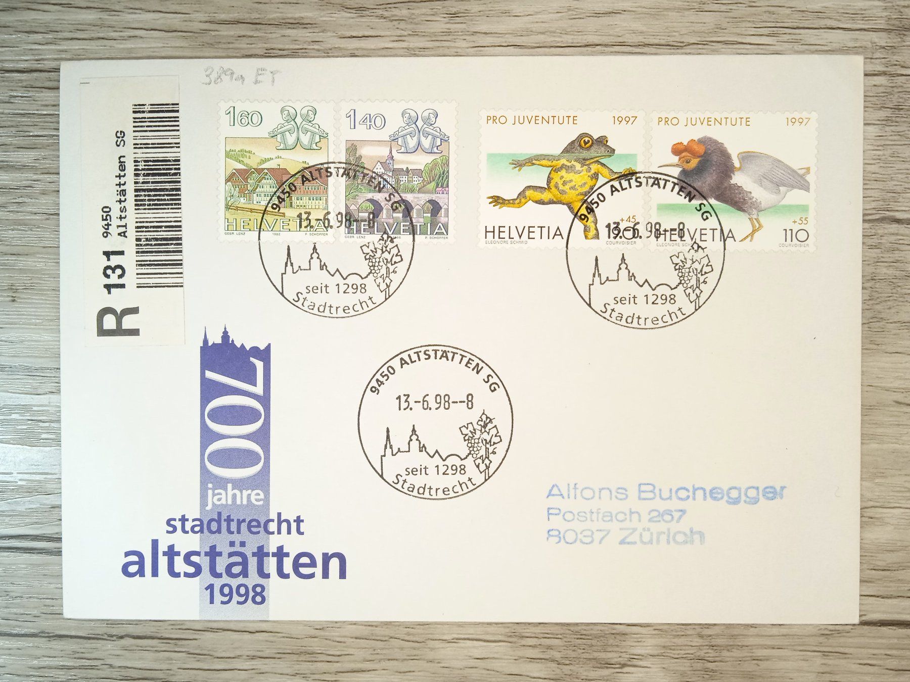 Tutti i francobolli: TR63 Enveloppe + Timbre Suisse 1998 – Usato da Cousset venduto da Patrick_Collections