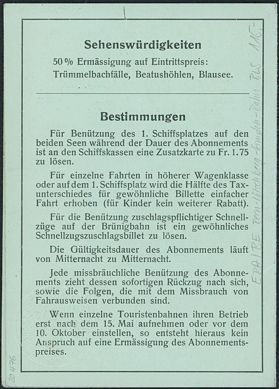 Biglietti: BE Lötschberg Simplon Bahn - Bahnbillett – Usato da Schindellegi venduto da leecollect 2