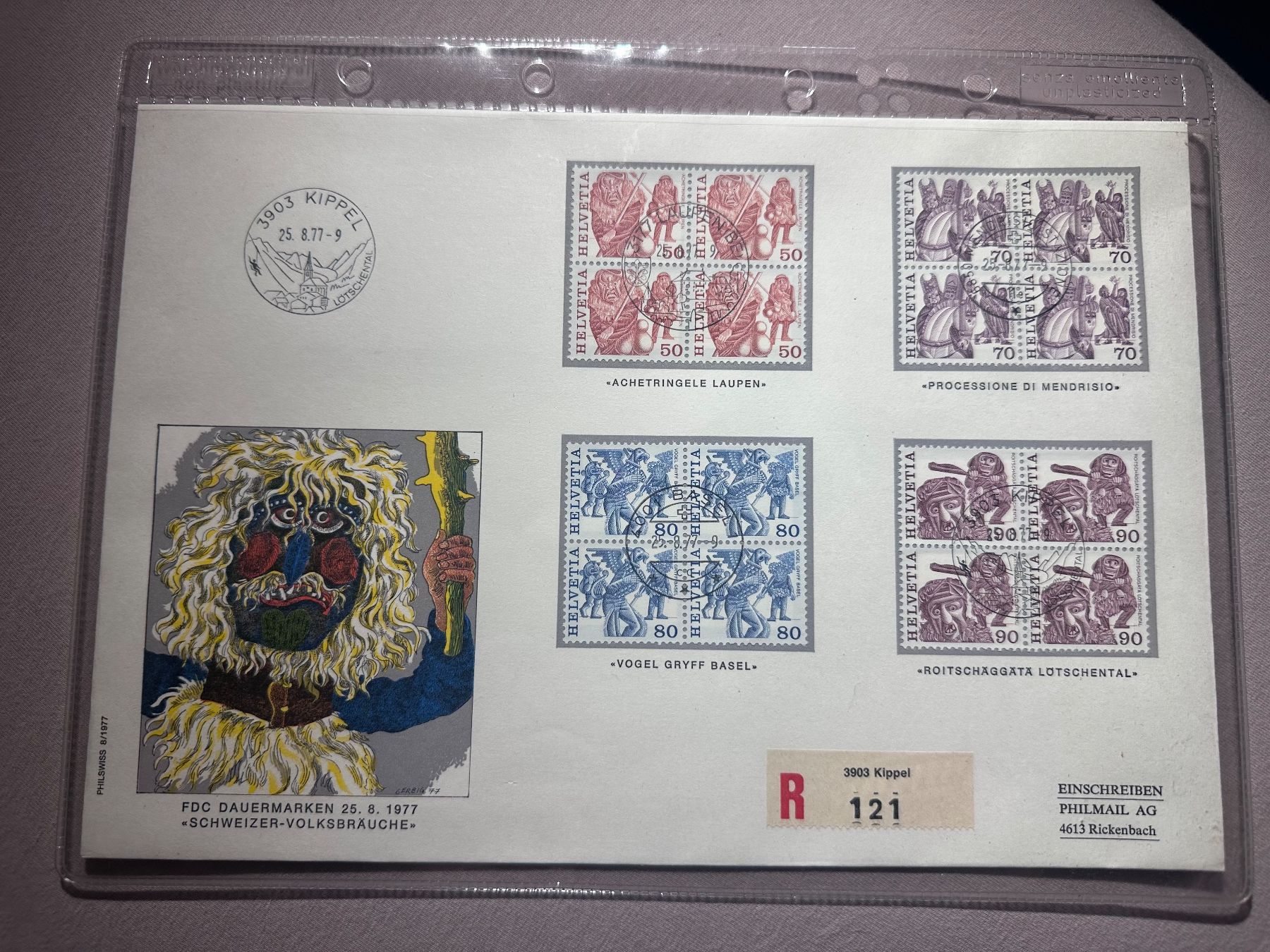 Alle Briefmarken: Schweizer Volksbräuche Briefmarken FDC Dauermarken 1977 – Gebraucht aus Wetzikon ZH von dje_6q7j