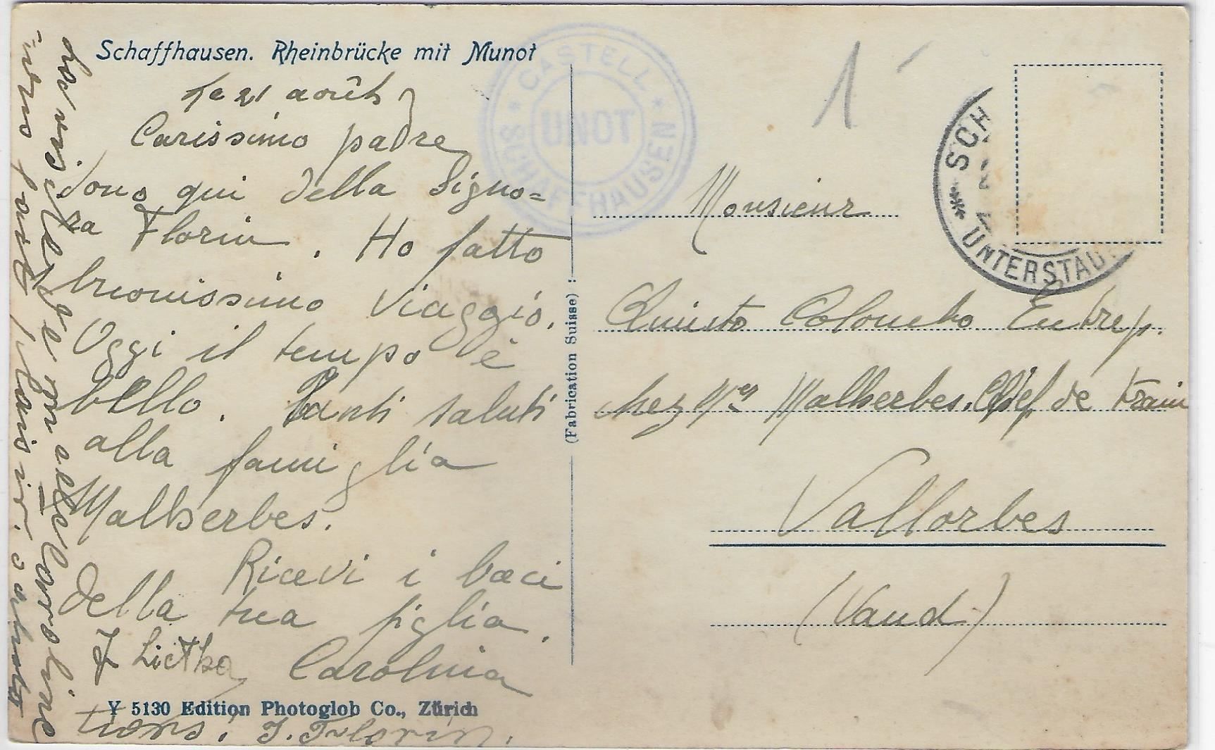 Cartoline postali: Schaffhausen - Rheinbrücke mit Munod – Usato da Ettingen venduto da Kartenplanet 1