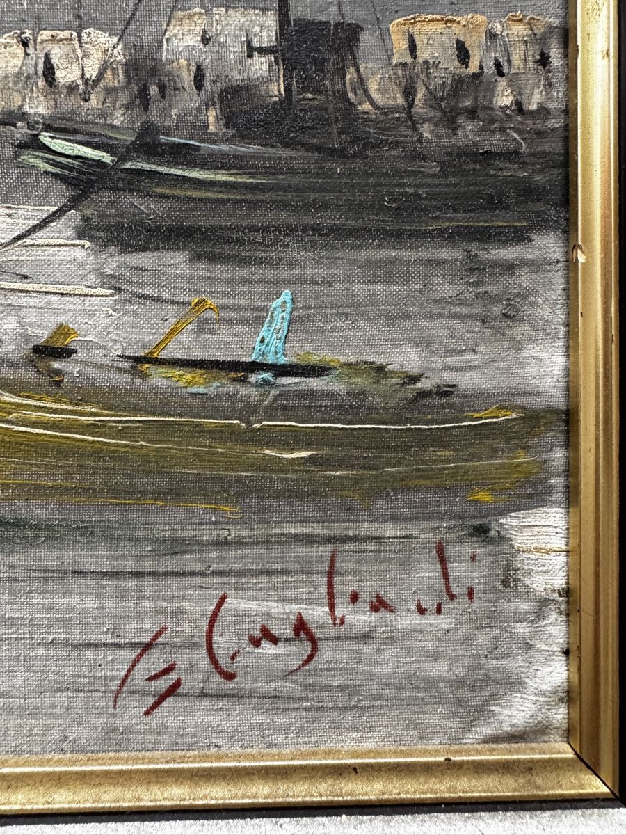 Dipinti: Ölgemälde Hafenlandschaft E. Cugliari gerahmt – Usato da Zürich venduto da rom_mm69 3