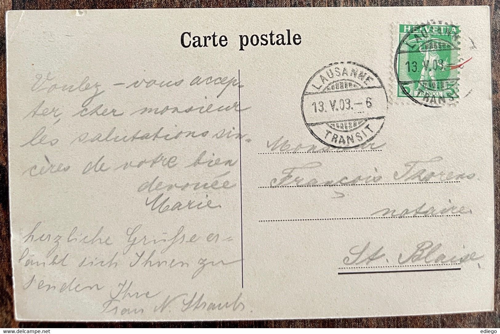 Ansichtskarten: TERRITET - BELLE VUE GENERALE 1903 – Gebraucht aus Lutry von Ediego 1