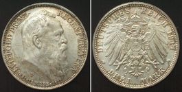 BAYERN 3 Mark 1911 D, LUITPOLD, 90. Geburtstag, Silber f.st