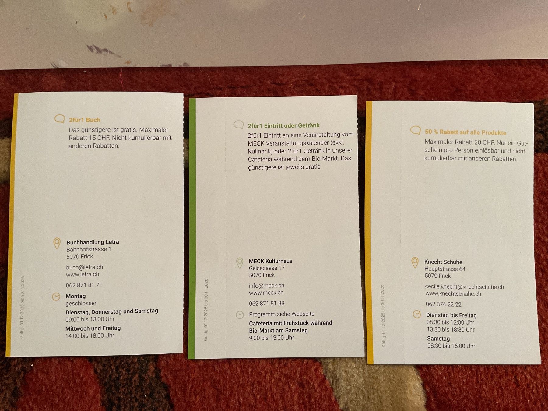 Buoni: Sept bons de 50% à Frick – Nuovo (secondo la descrizione) da Düdingen venduto da Yellow 3