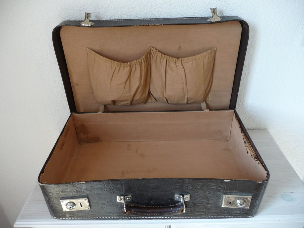 Ancienne grande valise en carton vintage 1950 - Linge de maison