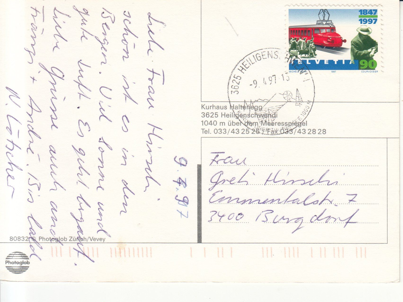 Cartoline postali: Heiligenschwendi Haltenegg 1997 – Usato da Bürglen TG venduto da StampGraf 1