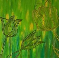 Ölbild Tulpen in Grün