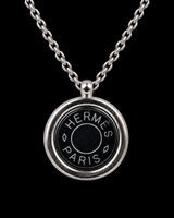 Collier pendentif Clou de Selle Hermes en acier palladié