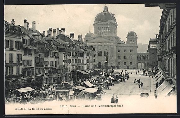Cartoline postali: Bern, Markt und Parlamentsgebäude, Mark – Usato da Berlin venduto da bartko-reher