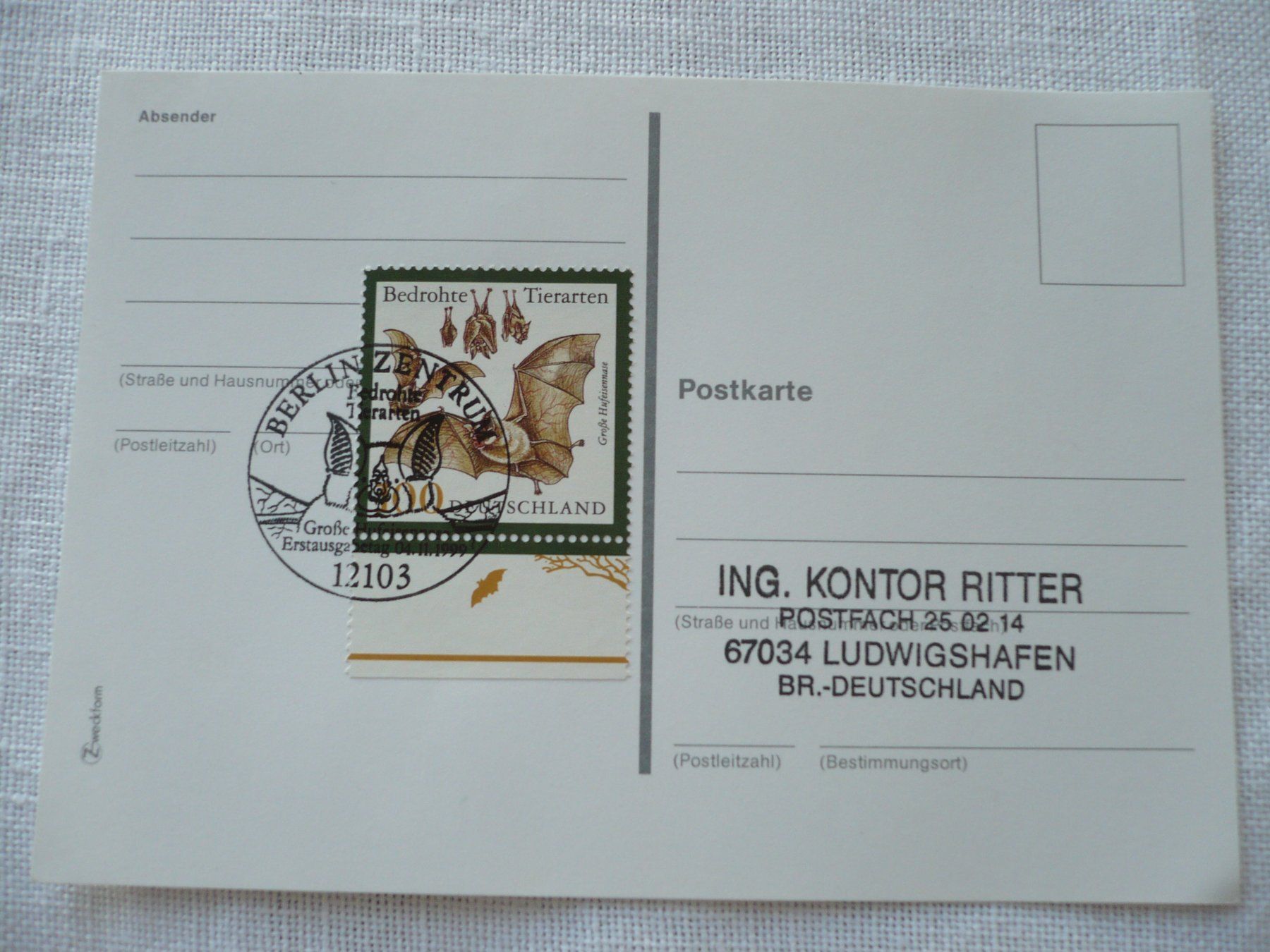 Alle Briefmarken: D 1999 ET-Karte Bedrohte Tierarten MiNr 2086 – Gebraucht aus Zürich von saltandpepper008