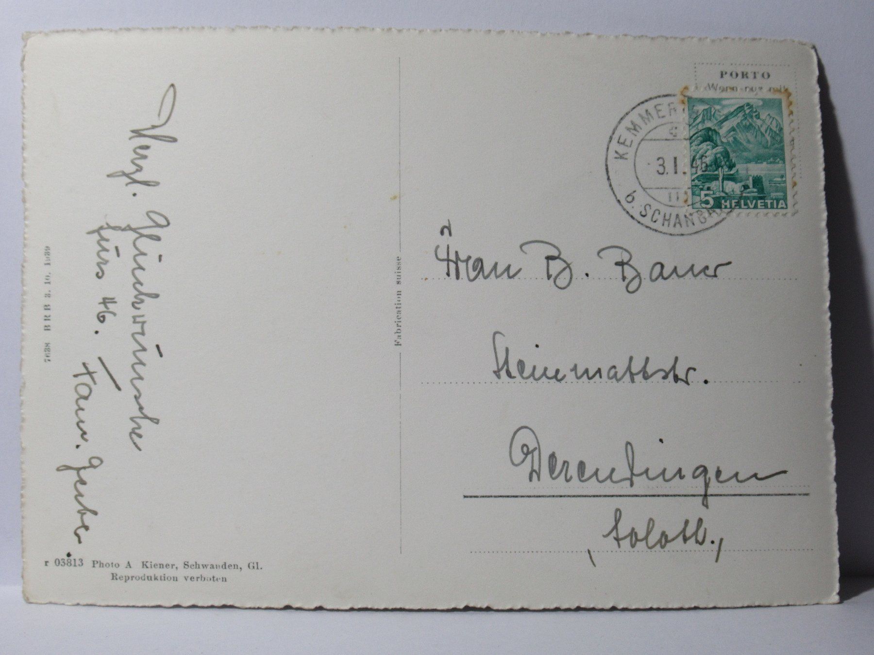Cartoline postali: Hotel  Kemmeribodenbad  1946 – Usato da Grenchen venduto da Bluemchen1900 1