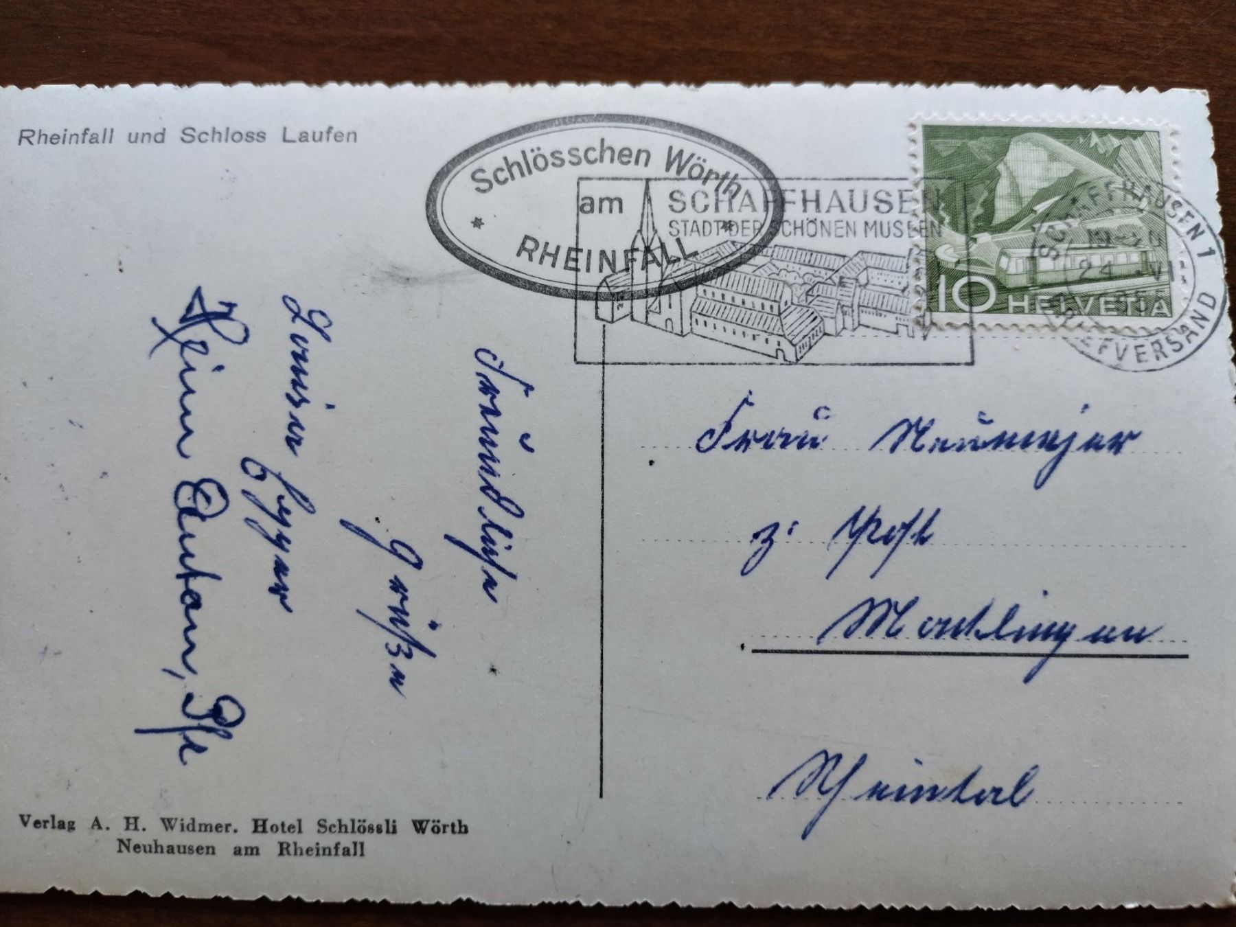 Cartoline postali: Ansichtskarte Rheinfall und Schloss Laufen 1955 – Usato da Wildhaus venduto da Hukwildhaus 2