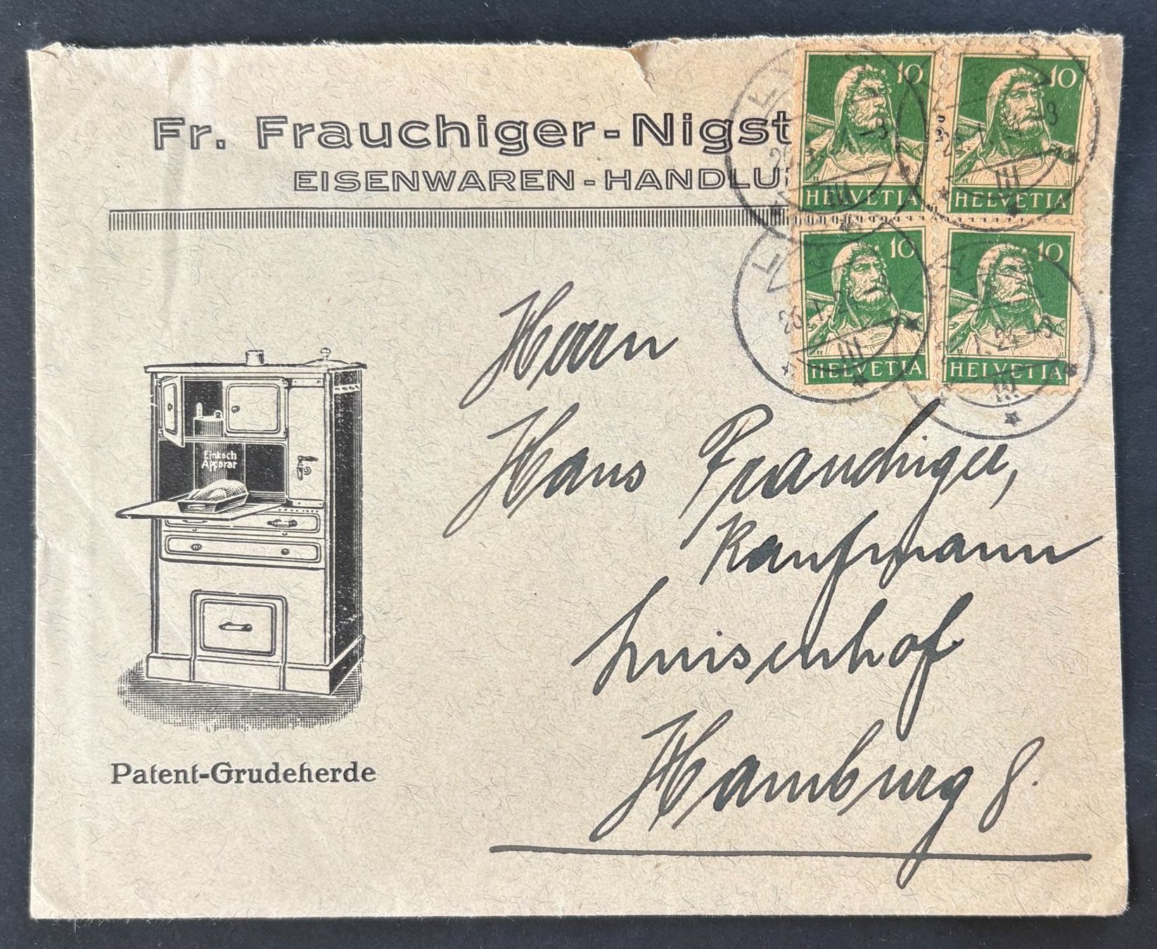 Tutti i francobolli: FR.FRAUCHIGER-NIGST LYSS PATEND-GRUNDHERDE 1924 – Usato da Ostermundigen venduto da wini63