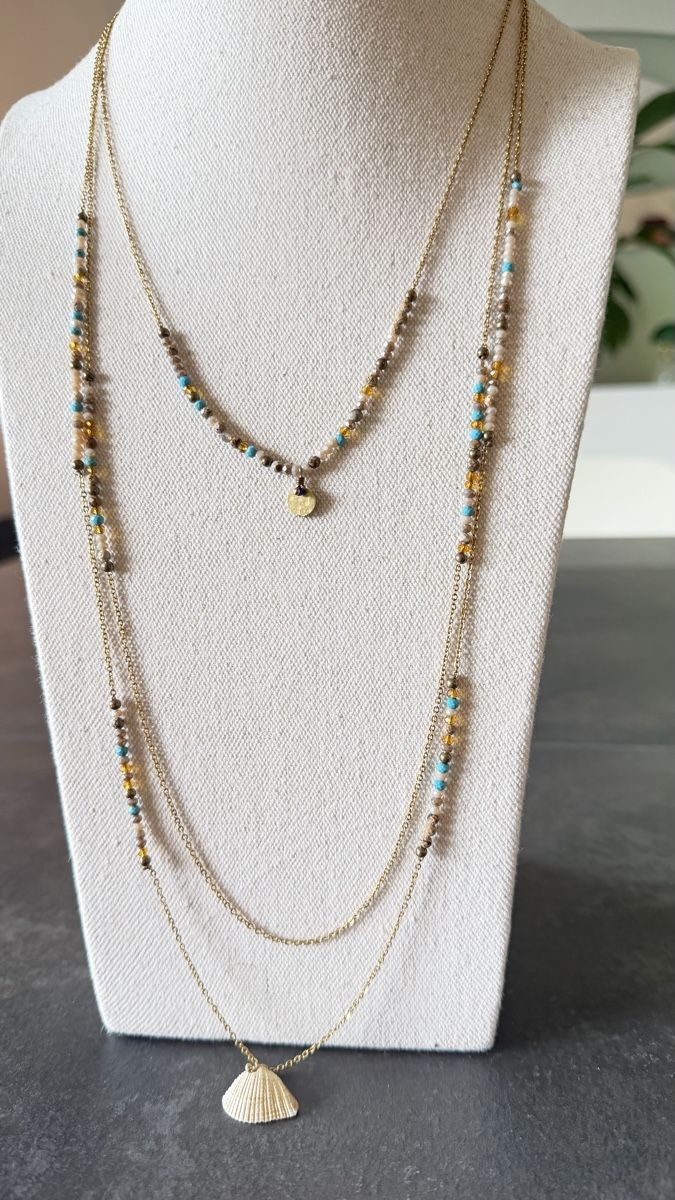 Catenine: Collier multi-rangs doré RS avec perles état neuf – Usato da Nyon venduto da stylevintage79 1
