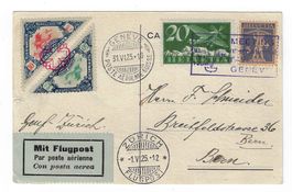1925 Festkarte int. Flugmeeting Genf mit 2 Vignetten - Bern