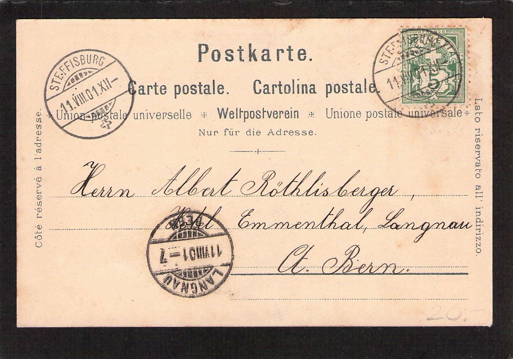 Ansichtskarten: Steinmann Litho , Thun Berner Oberland , gel. 1901 – Gebraucht aus Reichenburg von Pipo-67 1