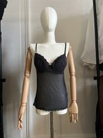 Dark Gray Lace Trim Sheer Babydoll Top - size M - cup D