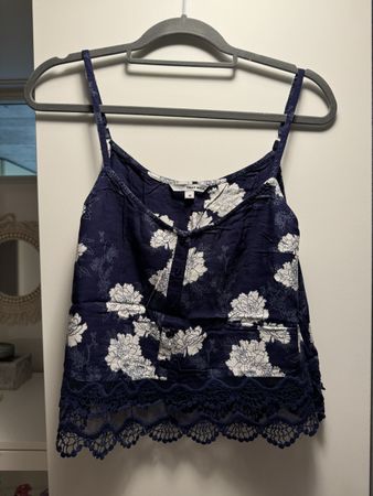 Tally Weijl Top Gr. 38 Blumenmuster blau weiss Spitze Sommer